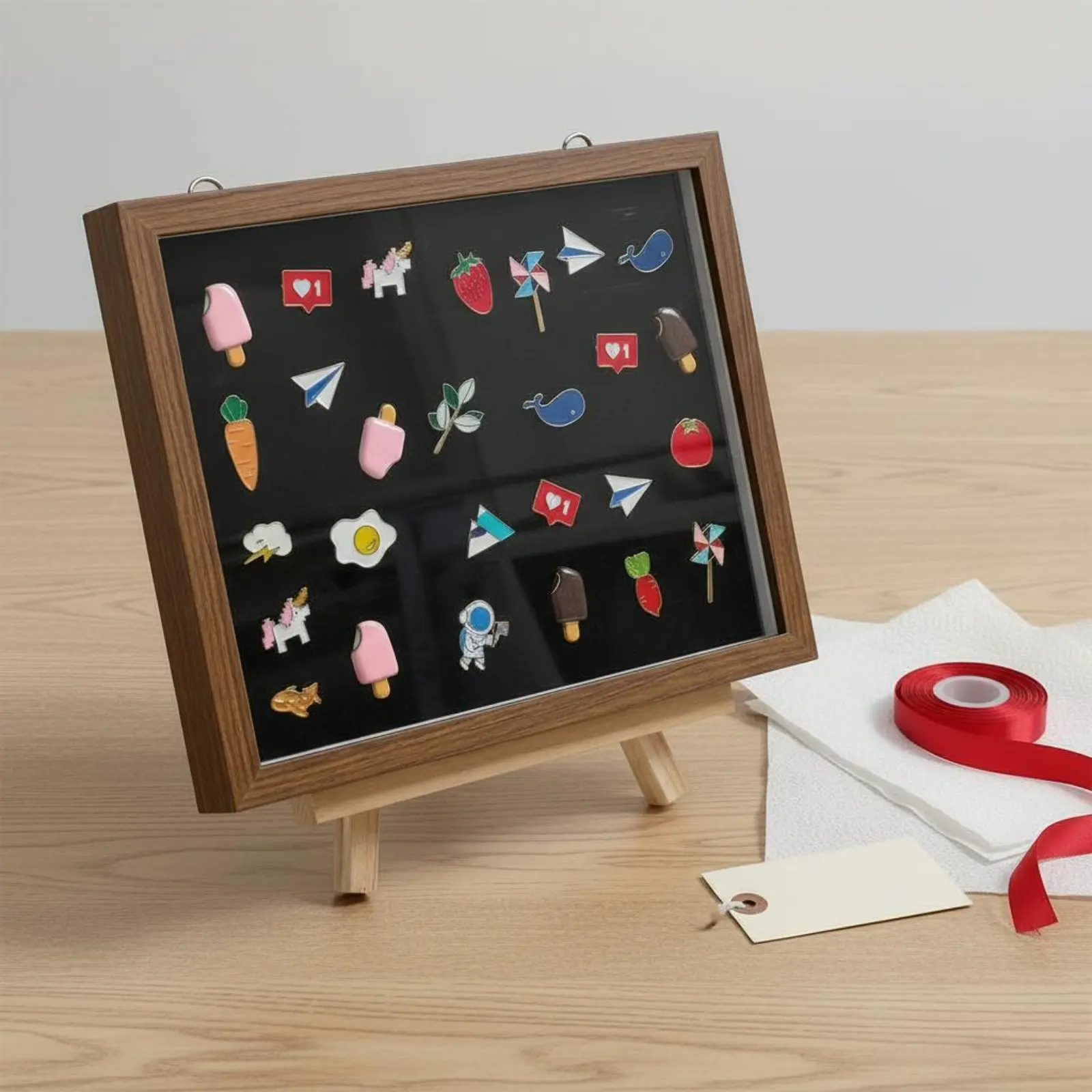 Medal Display Box Dust-Proof Badge Display Frame Vintage Badge Box Multi-Functional Felt Fastener Board Large Capacity