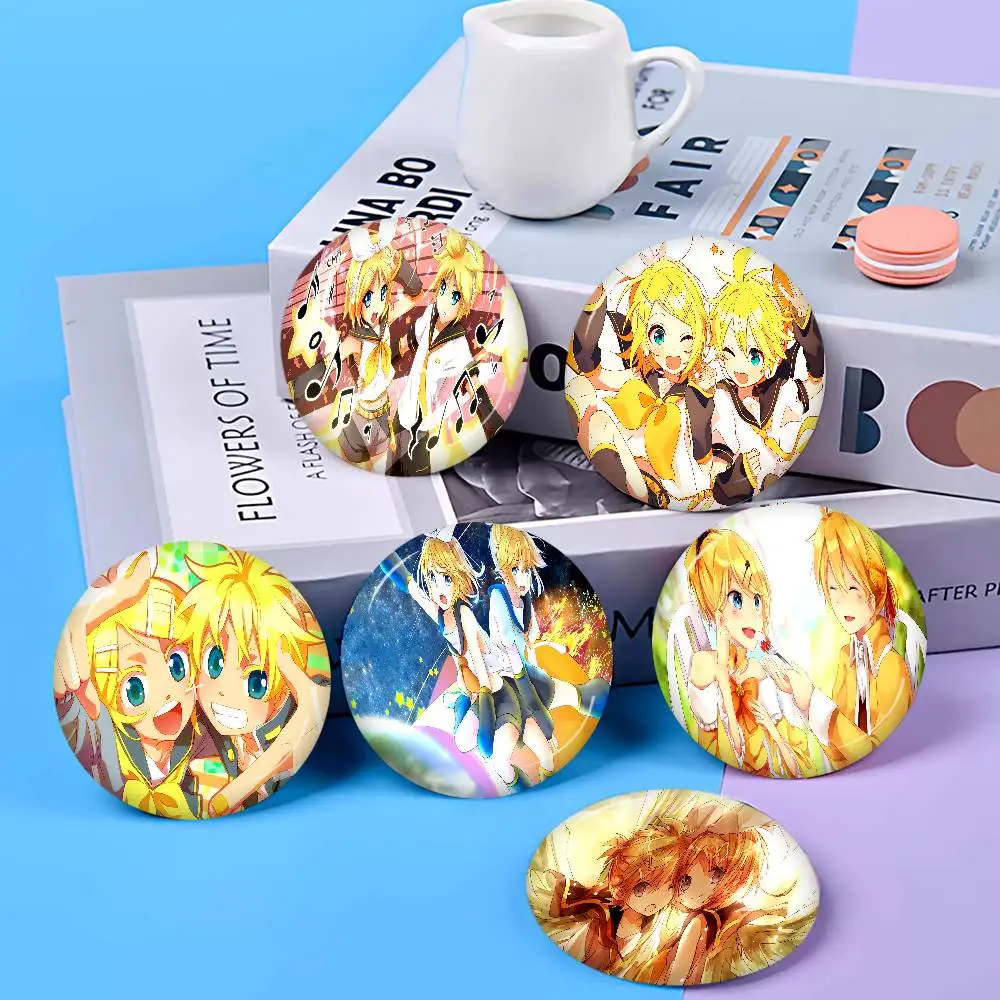 Vocaloid Duo Kagamine Rin Len 32/44/58mm Round Cartoon Brooches Handmade Pins for Backpack Jewelry Accessories Creative Badge