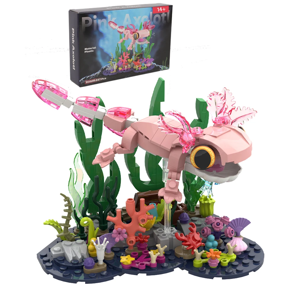 Gobricks MOC Ladrillos de Axolotl, Bloques de Construcción de Criaturas Adorables, Modelo de Axolotl Mexicano, Juguetes Educativos para Armar, Regalos de Cumpleaños para Niños