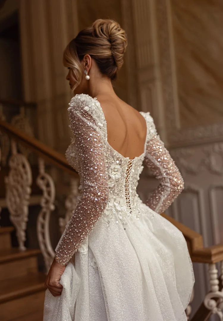 Robe de mariée en dentelle à manches longues pour femmes, corset sur mesure, élégante, luxe, 2025