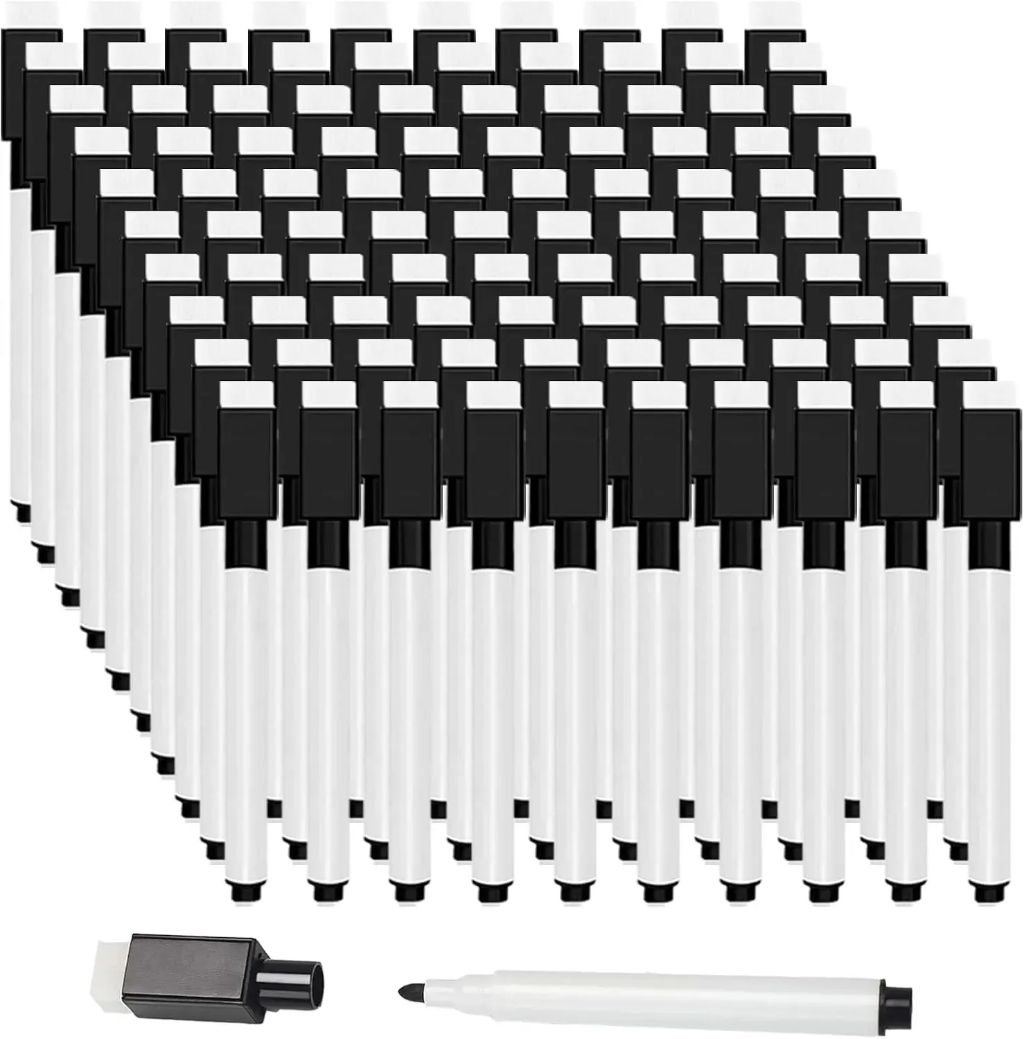 

100Pcs Whiteboard Marker Pens Fine Point Tip with Eraser Cap Mini Bulk Black Dry Erase Markers for Teachers School