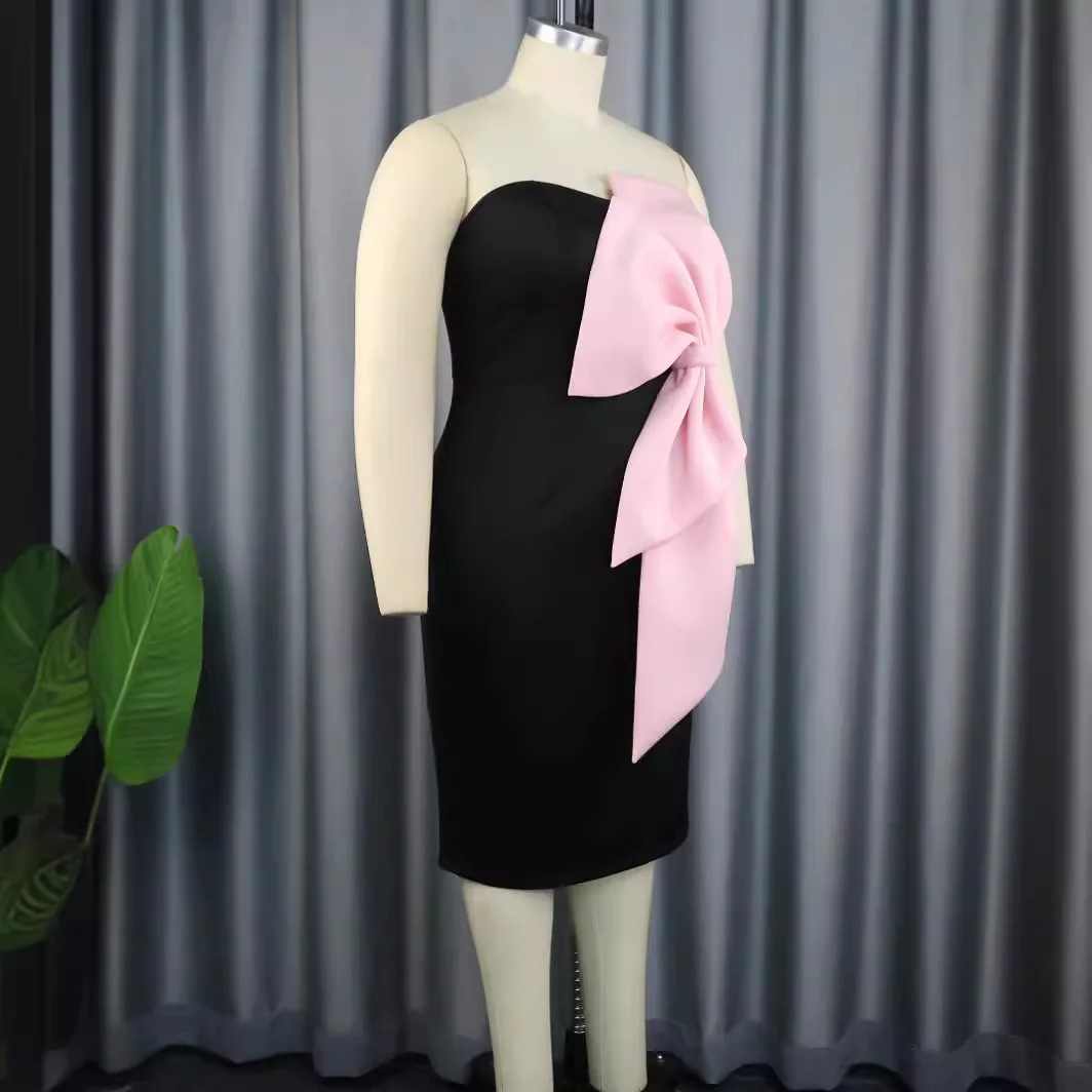 Prowow-Vestido ajustado y Sexy para mujer, ropa elegante con lazo grande, color rosa, sin hombros, color negro, para fiesta de cumpleaños, Verano