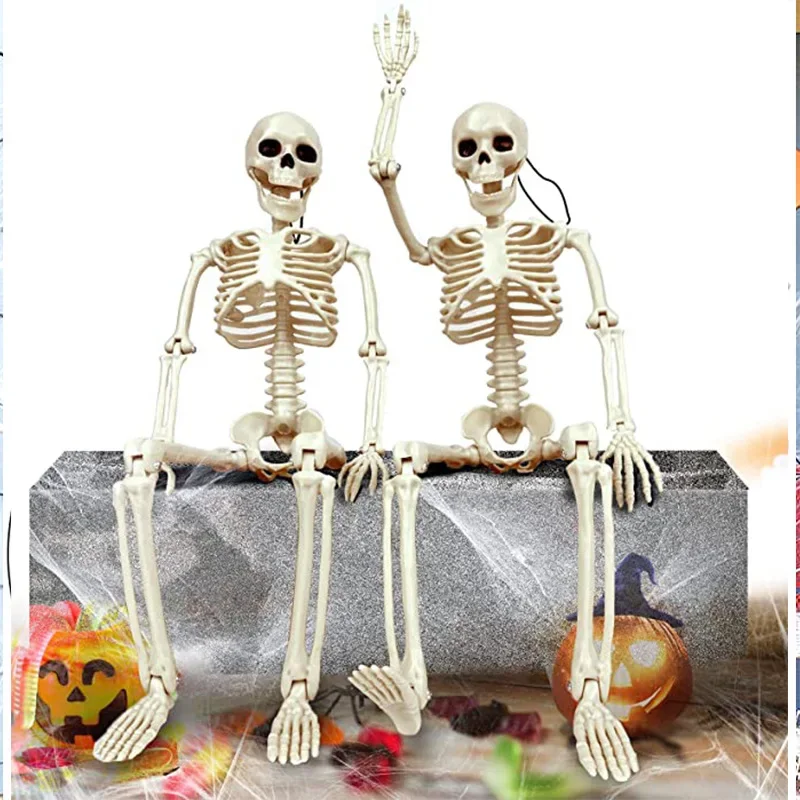 

40/90cm Halloween Skeletons Fake Full Body Skull Bones Movable Halloween Party Decor for Home Bar Haunted House Horror Props