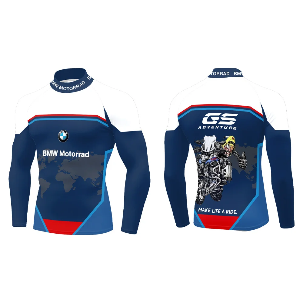 تي شيرت BMW Motorrad GS Adventure لركوب الدراجات في الهواء الطلق سريع الجفاف عصري لركوب الدراجات النارية ثقافة شبه عالية الرقبة