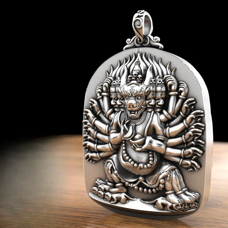 BOCAI S999 Sterling Silver Pendants for Women Men New Fashion Relief Yamantaka Buddhist Guardian God Amulet Jewelry Wholesale