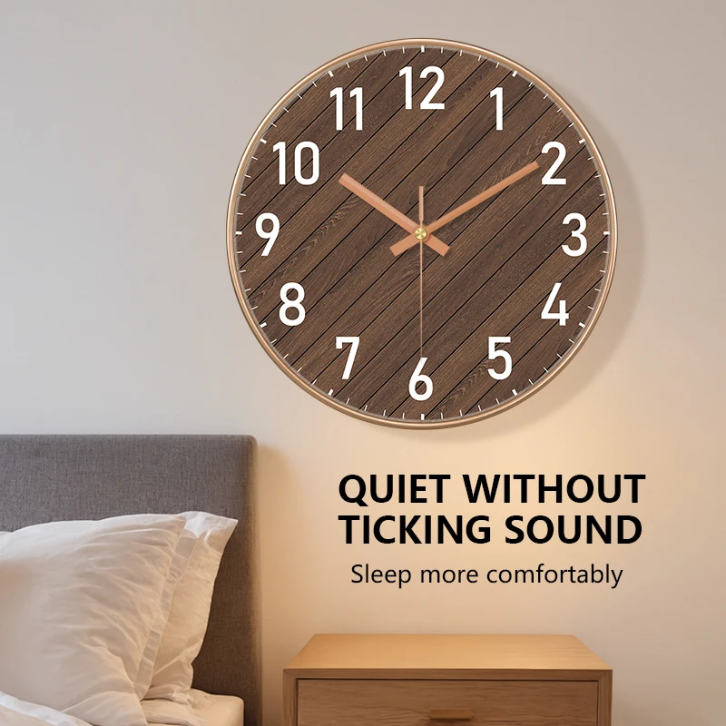 Rustic Wall Clock 2D Wood Grain Dial Silent Quartz Clock ABS Frame Farmhouse Decor for Living Room Bedroom Kitchen & Home Gift