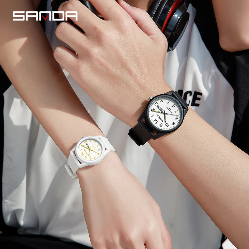 Fashion Sanda Top Brand 6090 Luxury Couple Luminous Hand Watch New Men And Ladies Silicone Band Simple Quartz Lovers Gift Watch