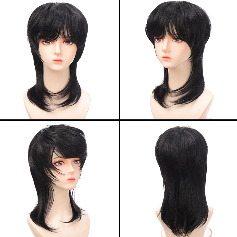 DIFEI Synthetic Cosplay Wig Mullet Head Wig Natural Black Red Gold High Quality Wig For Boy Short Short Straight Wolf Tail Fake