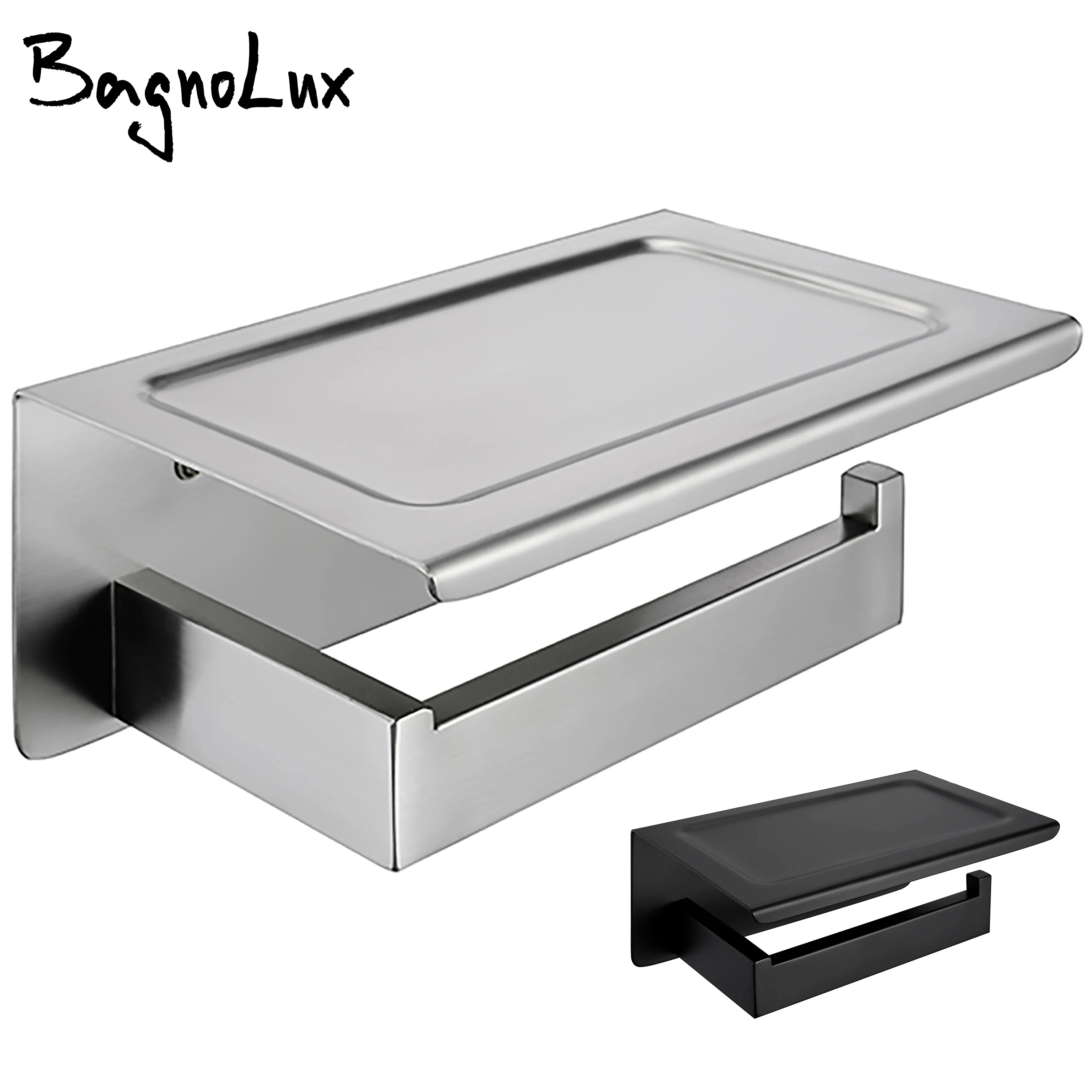 

BagnoLux Stainless Steel Stowage Black Polished Chrome Simple And Beautiful Wall-mounted Bathroom hardware Toilet paper holder