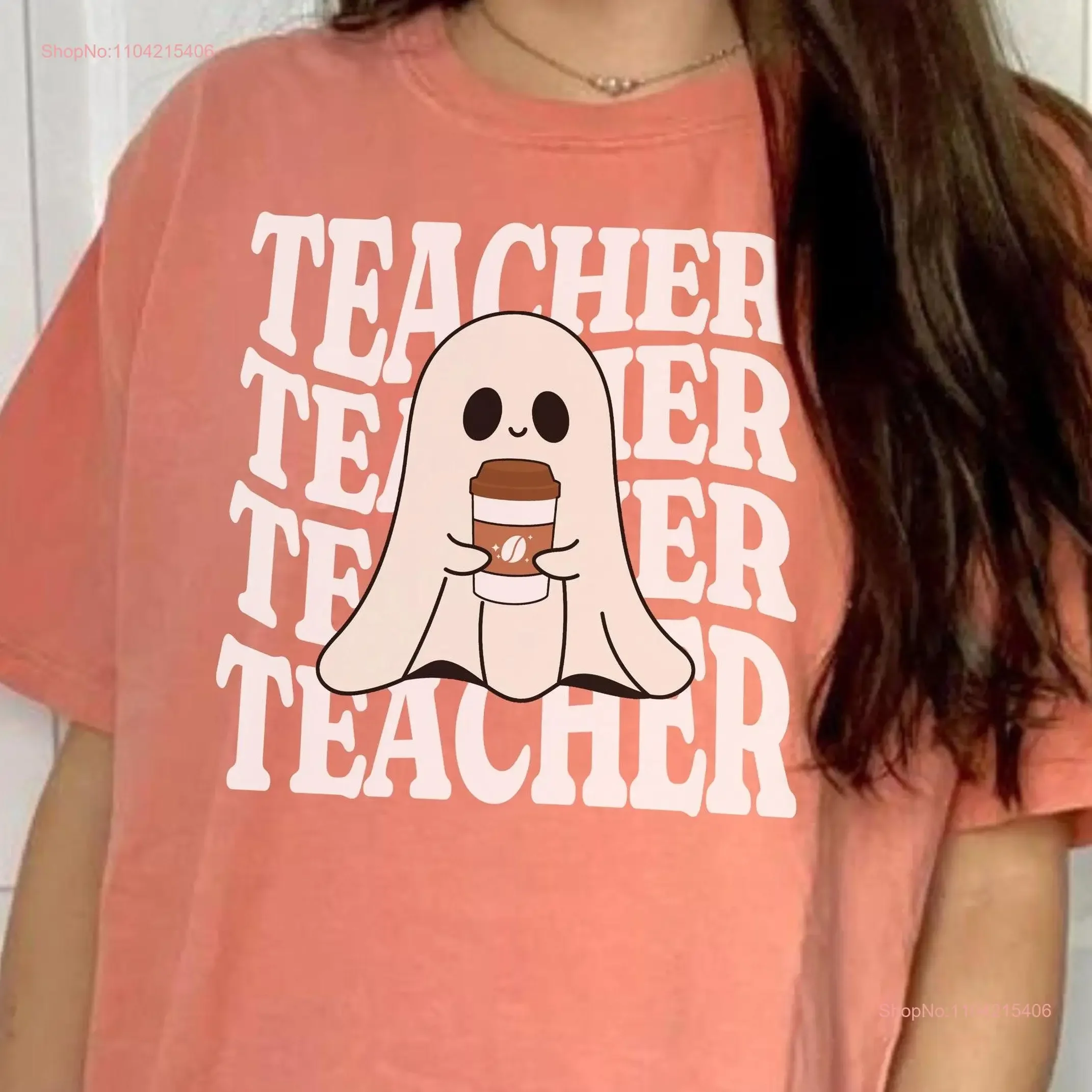 

Учитель Хэллоуин Комфортные цвета Футболка Жуткий Ретро Призрак Обучение винтажная стираная дизайнерская одежда Повседневная уличная одежда унисекс