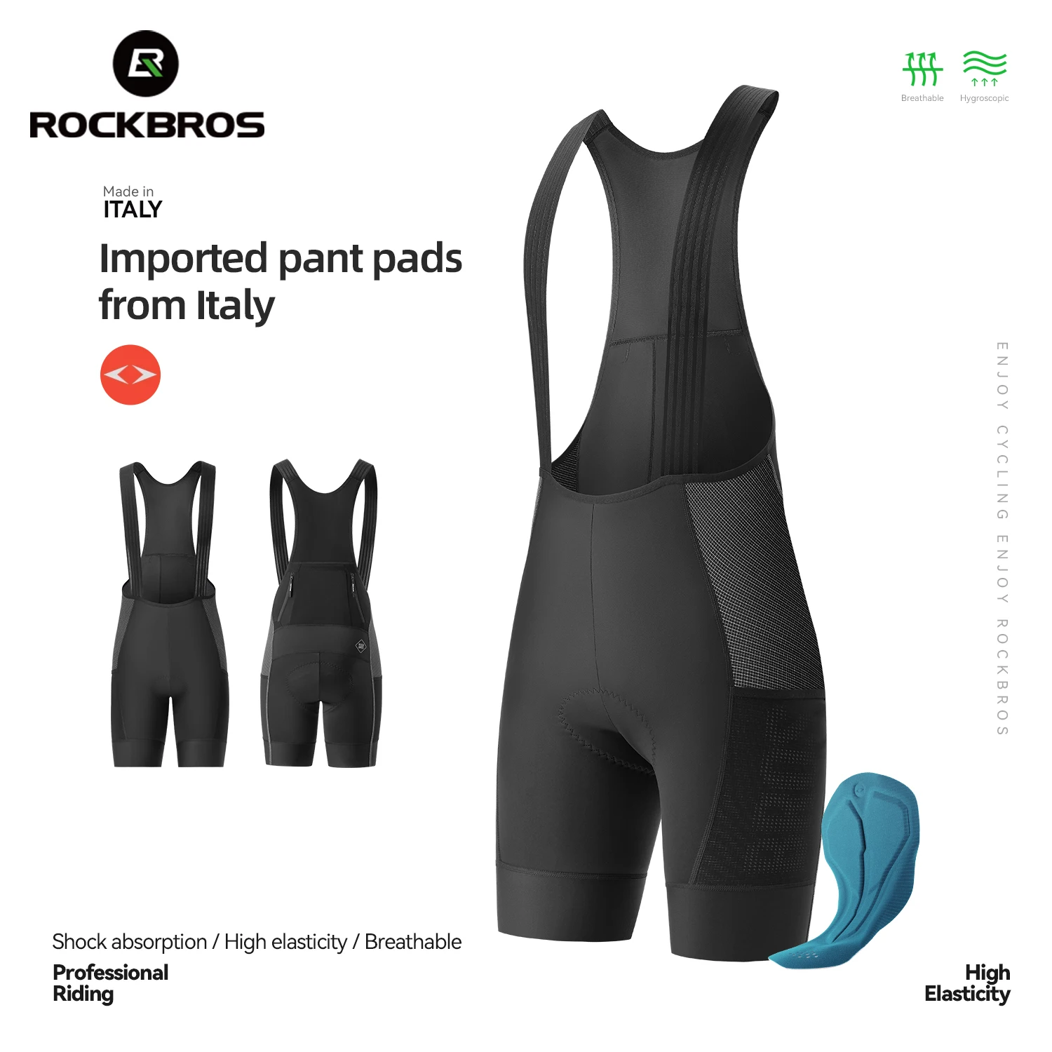 ROCKBROS Summer Cycling Bib Shorts High Elastic Breathable Quick Dry Wear-resistant Bib Shorts Sponge Cushion Pad Cycling Shorts