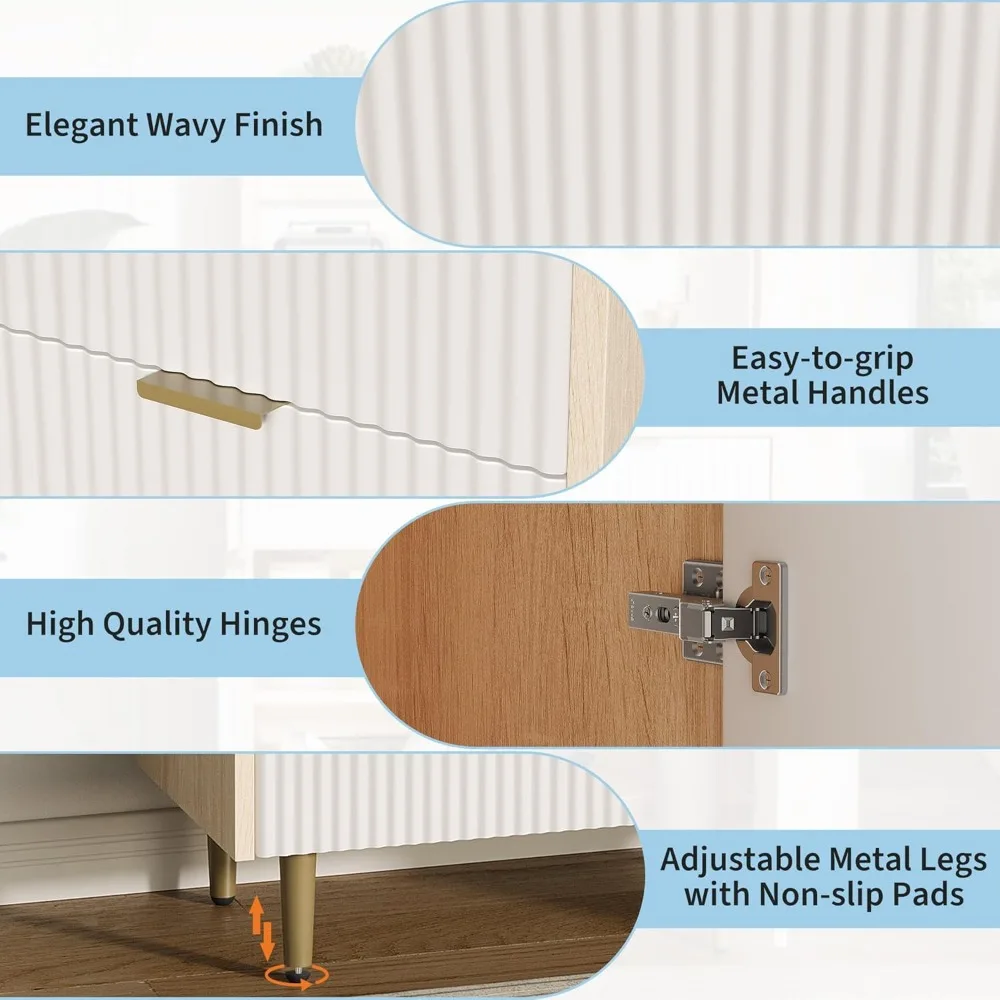 Modern Storage Sideboard Buffet with Adjustable Shelves, Coffee Bar Cabinet, and 2 Drawers in Wooden Console Style