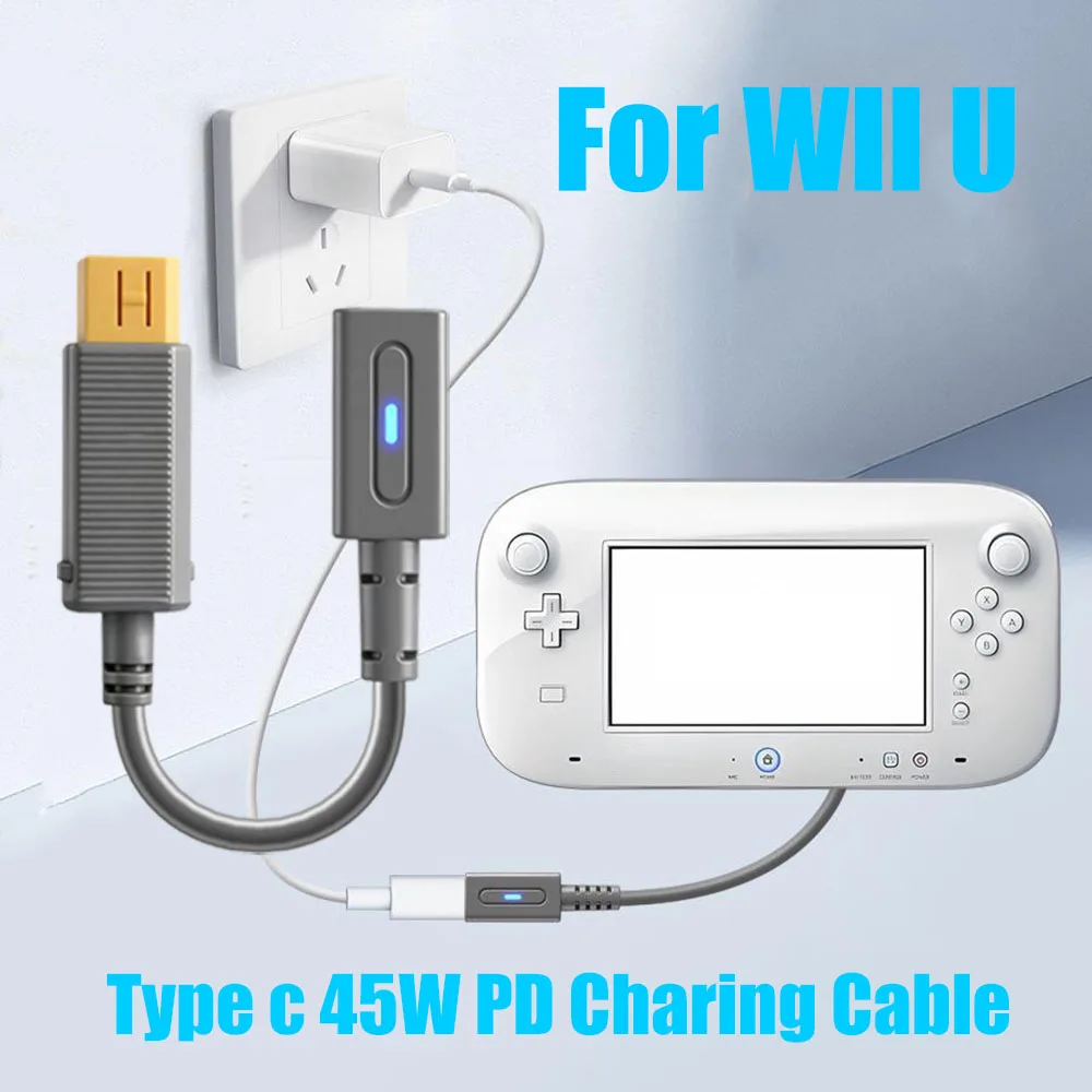 Cable de carga tipo C de 45W PD para el control de juegos de Nintendo Wii U, cable de alimentación USB C para la consola Wii U.