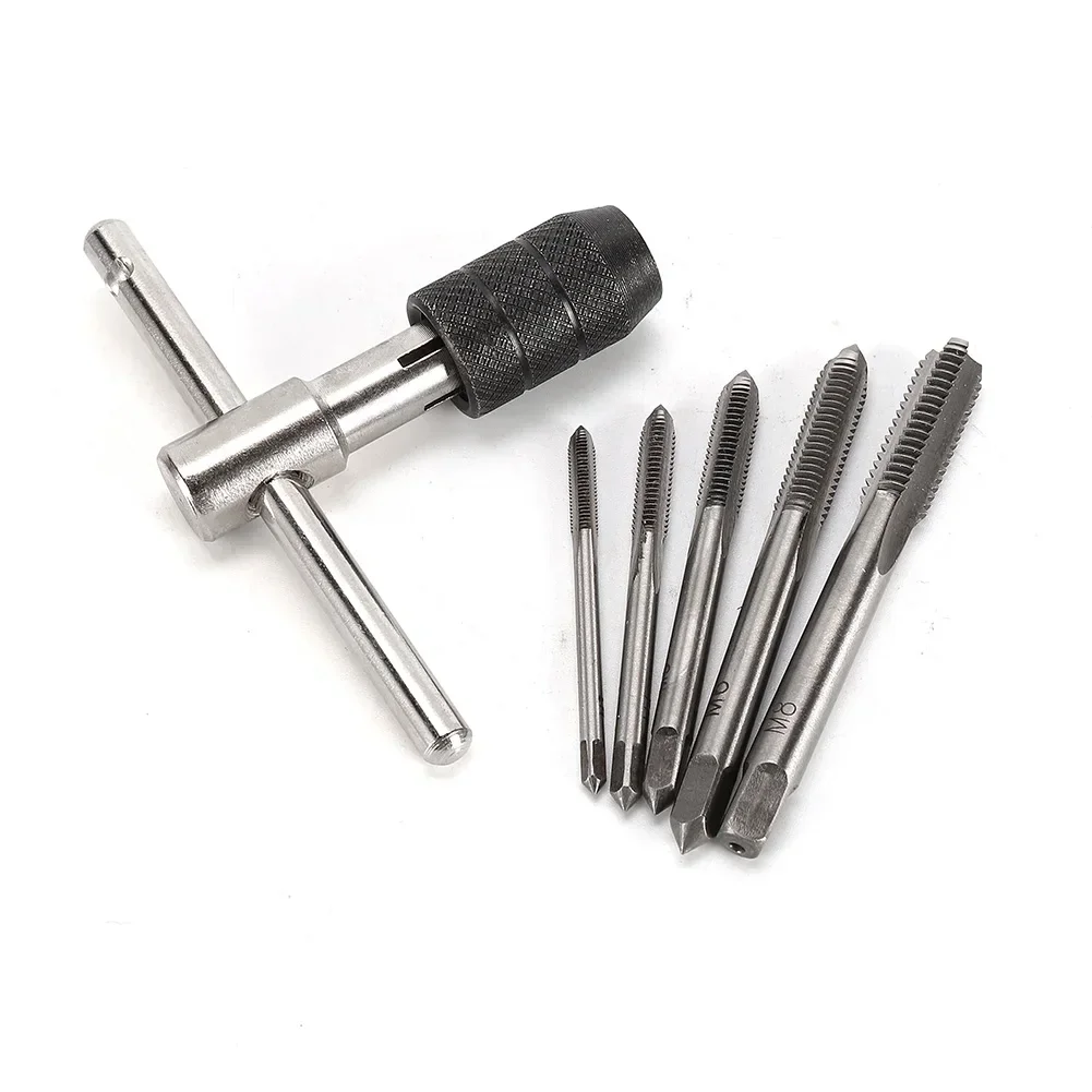 Tapping 6PCS/Set Threading Tool Tap Drill Tap Holder Ratchet Tap Wrench Alloy Steel Screw Taps + Tap Wrench M3x0.5 M4x0.7 M5x0.8