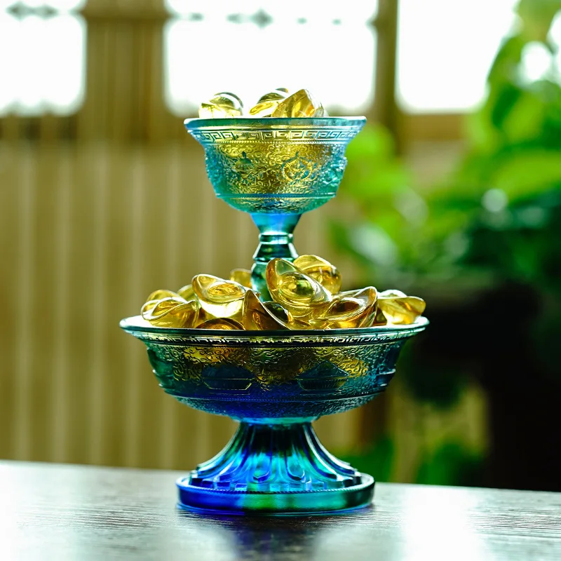 Traditional Glazed Eight Auspicious Protection Bowl Offering Home Desktop Ornament Nepal Meditation Cup Daily G