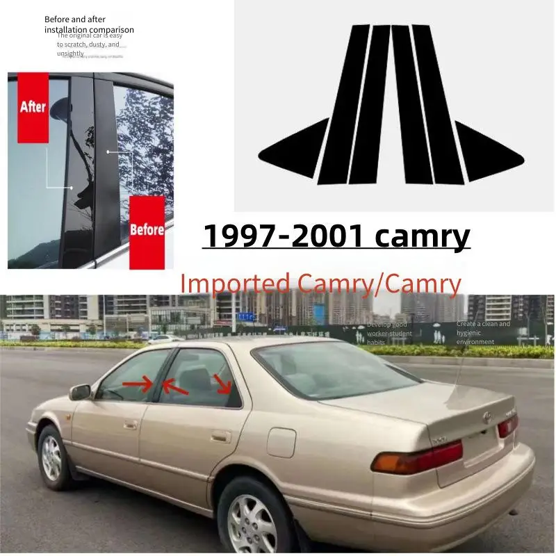 

For Toyota Imported Camry 1997-2001 6PCS Window Trim Covers Center Film Column B C Pillar Posts Sticker Car Accessories