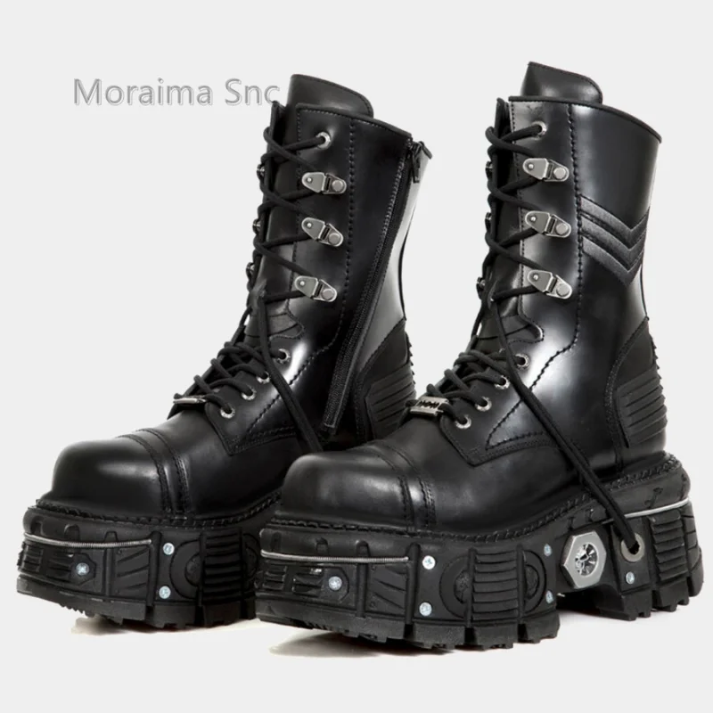 

Women's Retro High Top Motorcycle Boots Punk Platform Metal Decor Knight Boots for Women Lace Up Work Thick Soles Shoes Lady