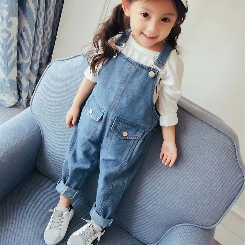 Spring Fall New Girls Fashion Denim Overalls Wall-to-wall Braces Pants Baby Infant Kids Casual Jeans Children's Trousers Clothes