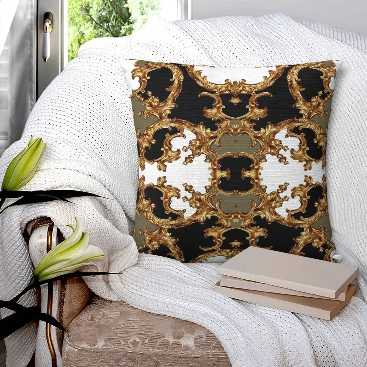 Golden Ornamental Baroque Symmetrical Pillowcase Polyester Pillows Cover Cushion Comfort Throw Pillow Sofa Decorative Cushions