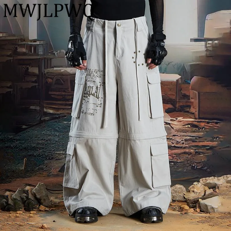 

MWJLPWQ Men's Detachable Cuffs Cargo Jeans High Street Multi-Pocket Trendy Casual Pants Unisex Loose Straight Trousers 11928