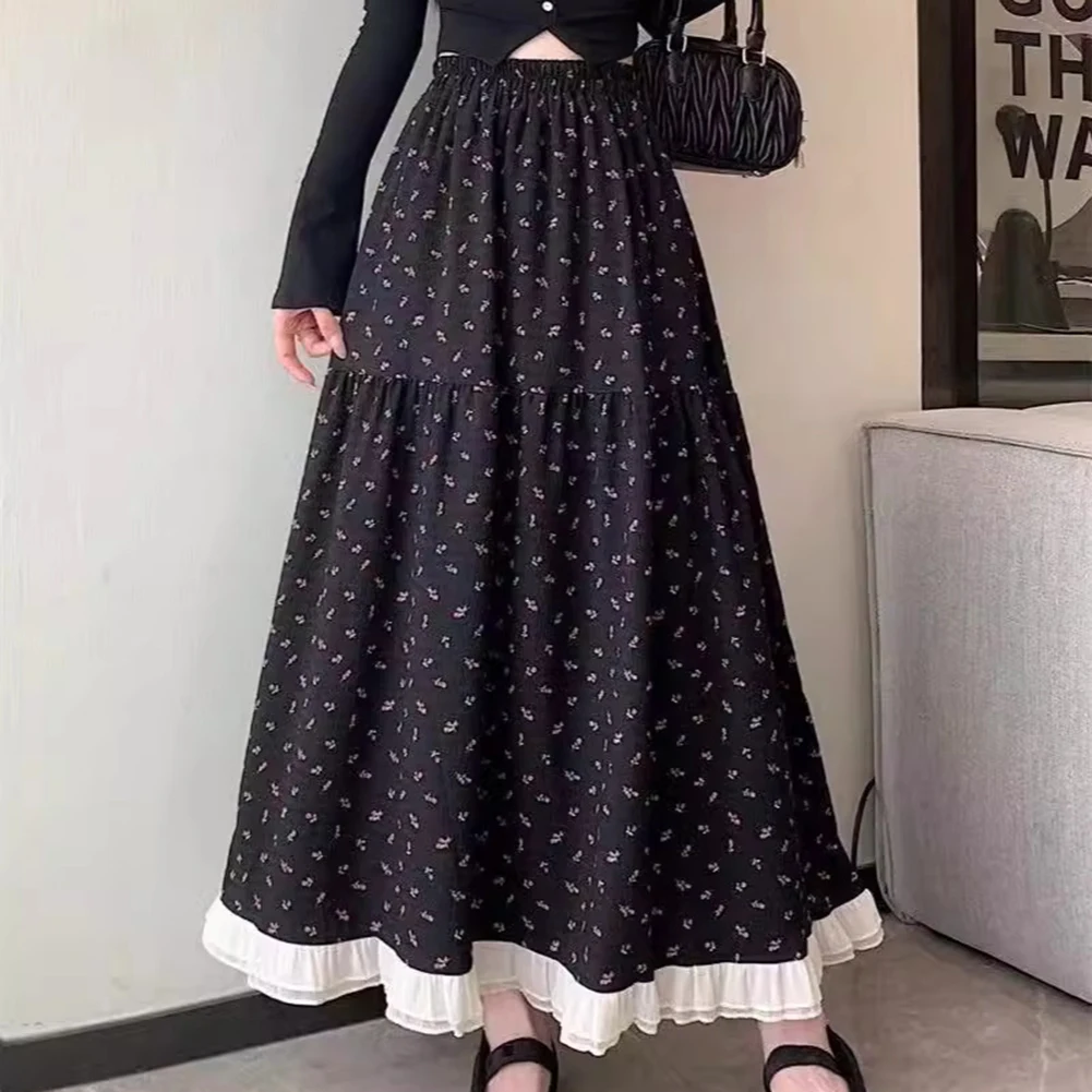 

Для женщин, юбка средней длины, длинная юбка с цветочным принтом, повседневная одежда, повседневная одежда, S-2XL, простая и элегантная длинная юбка