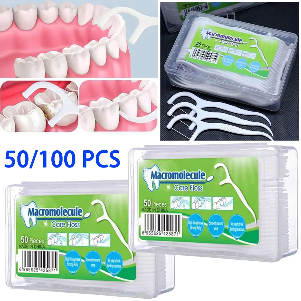 

1/2 коробки портативная одноразовая зубная нить пластиковая зубочистка высоковольтная зубная нить палочка коробка для зубной нити ﻿ Уход за полостью рта 50 шт./кор.