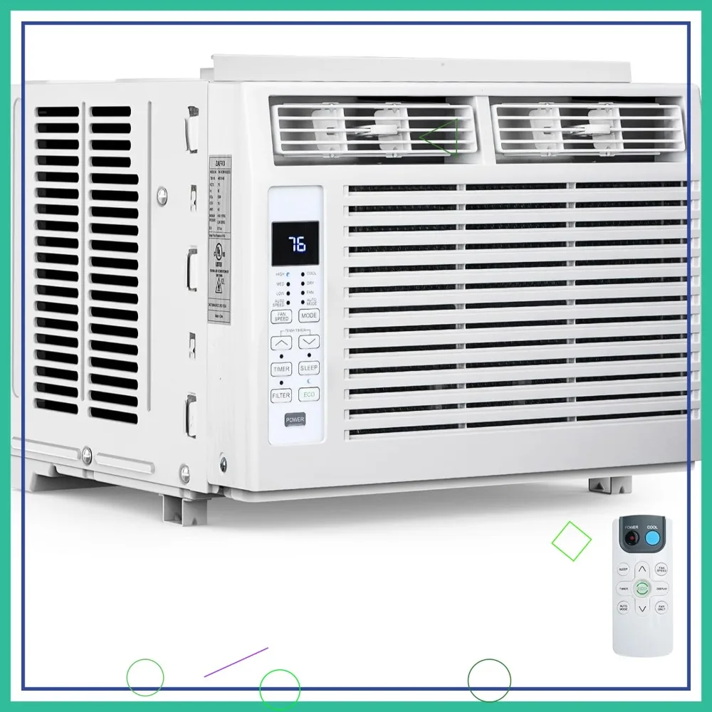 Ar condicionado de janela de 6.000 BTU resfria 250 pés quadrados, unidade CA silenciosa com controle remoto