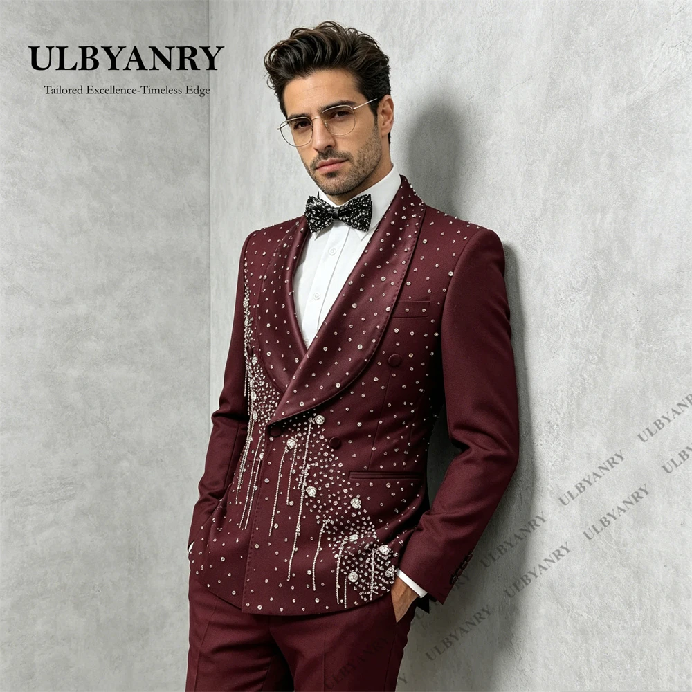 

ULBYANRY Luxury Crystals 2-Piece Suit Set for Men Shawl Neck Wedding Groom Suit Customized Men's Formal Suit Attire Jacket Panrs