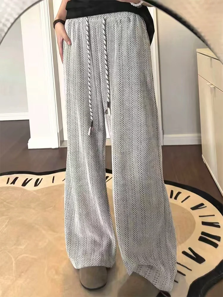 

ay White Men's Pants Autumn Draped Wide Leg Casual Trousers High Waist Rope Door l Fit Soft Comfortable Faionable