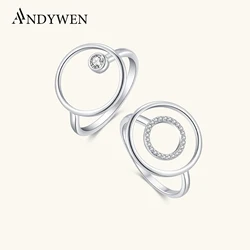 ANDYWEN 100% 925 Sterling Silver Gold Halo Ring Resizable Echo Ring Women Adjustable Crystal Women Slim Russia Fine Jewelry