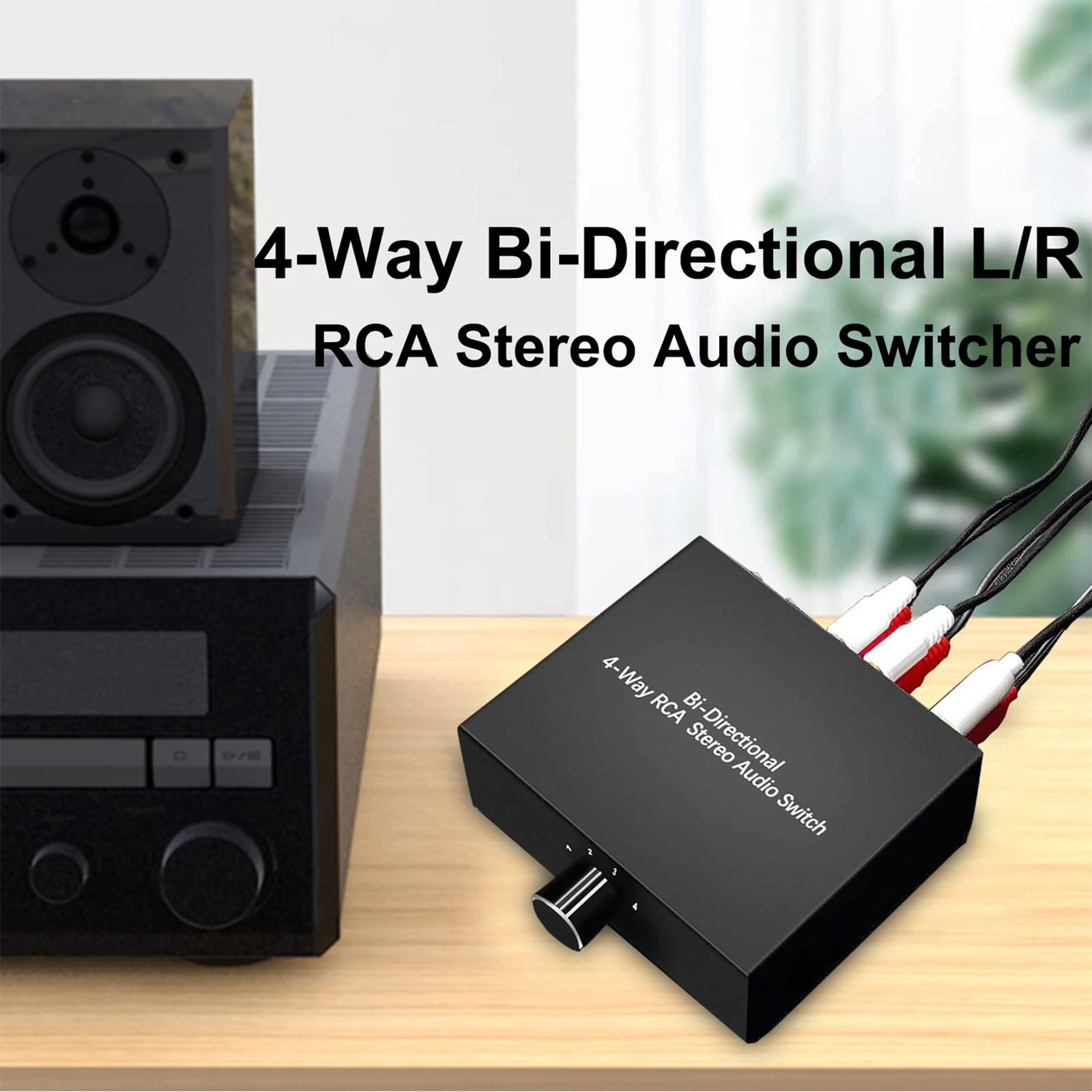 4 Ports Bi-directional R L RCA Audio Switcher Box Audio Rotary Switch Plug and Play Audio Splitter for TV Game Console Headphone