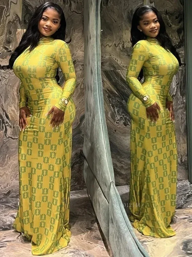 

Women's Slim Fit Print Wrap Dress Long Sleeve Ankle Length Empire Waist Bodycon Fashionable Spring Summer New Arrival