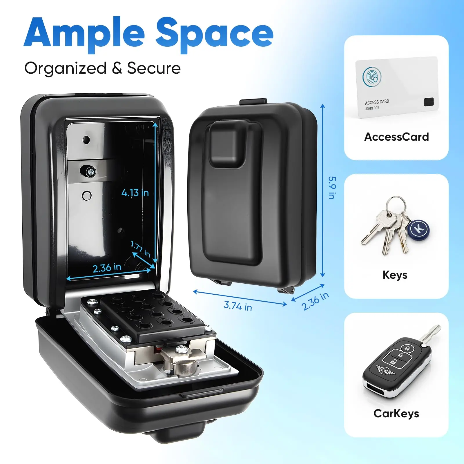 Wall Mount Key Lock Box with 12-Digit Resettable Combination Weatherproof Outdoor Key Safe Large-Capacity Code Lock for Home