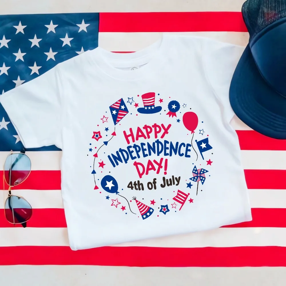 Happy Independence Day 4th of July Kids T-shirt Casual Short Sleeve Child Tees Top American Independence Day Commemoration Gift