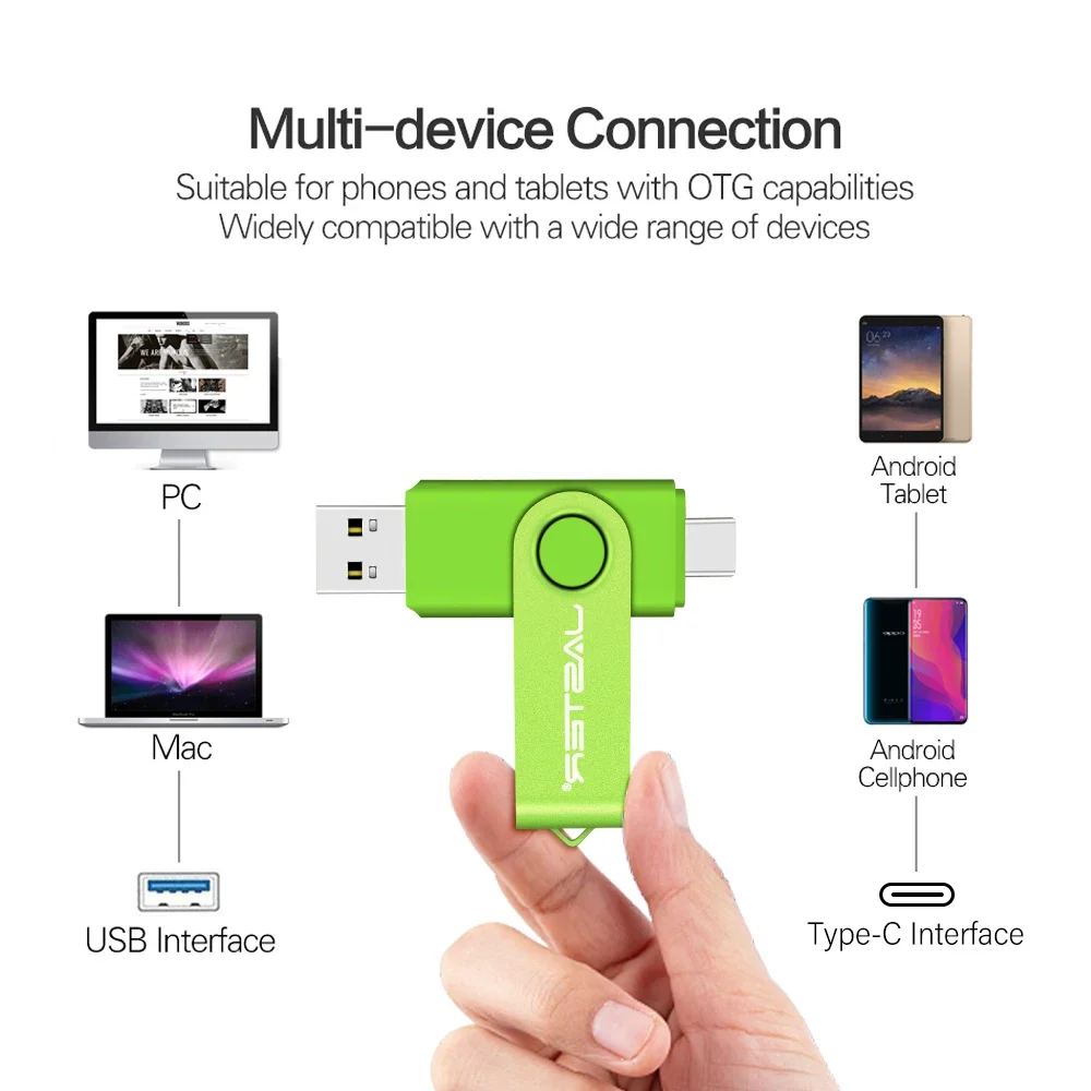 TYPE-C 2in1 USB-flashdrive met hoge capaciteit 128 GB Gratis sleutelhanger Pen Drive 64 GB Relatiegeschenk Memory Stick Telefoon U Disk 32 GB