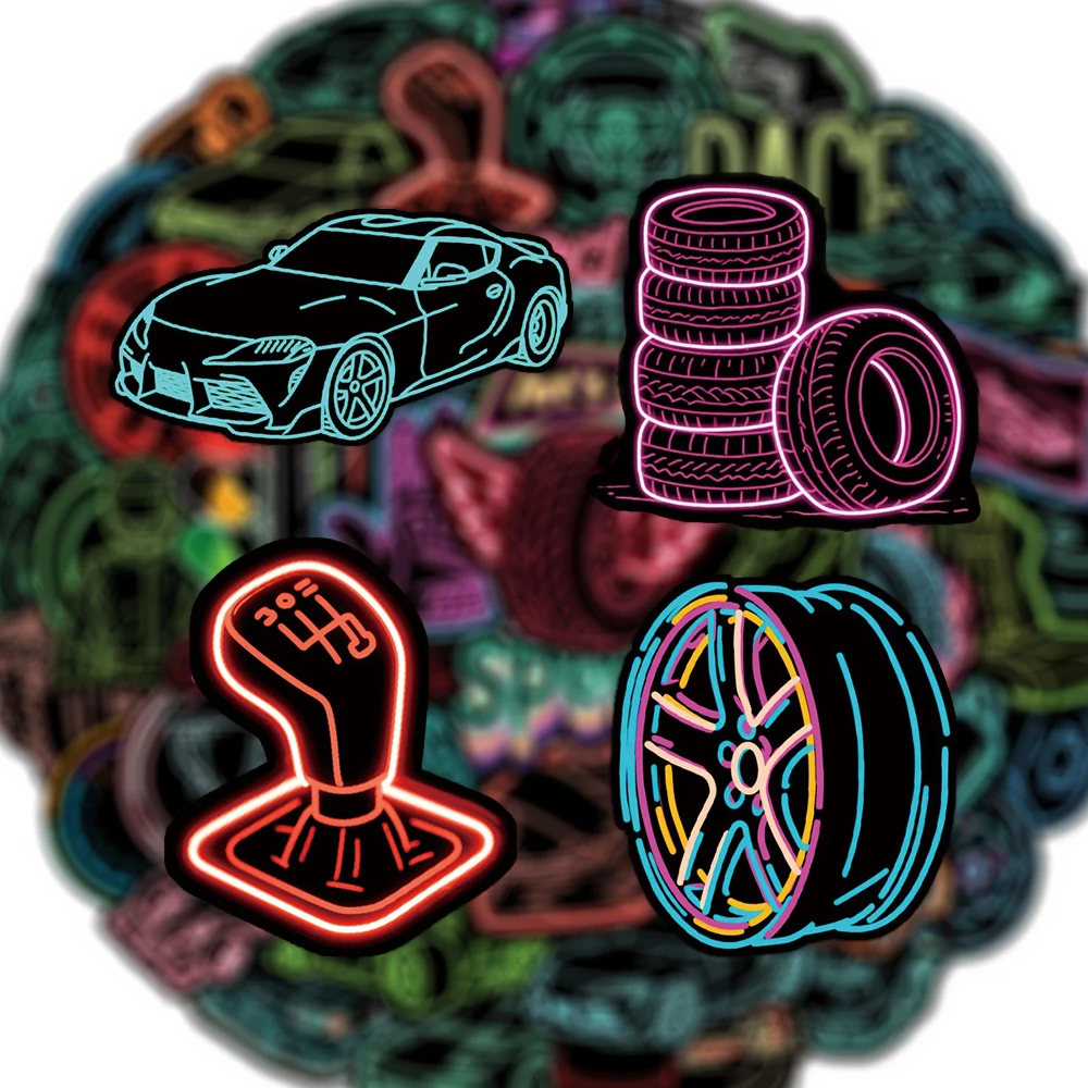 

10/30/50pcs Racing Car Neon Graffiti Stickers Cartoon Waterproof Decals DIY Skateboard Suitcase Phone Bike Cool Sticker Packing