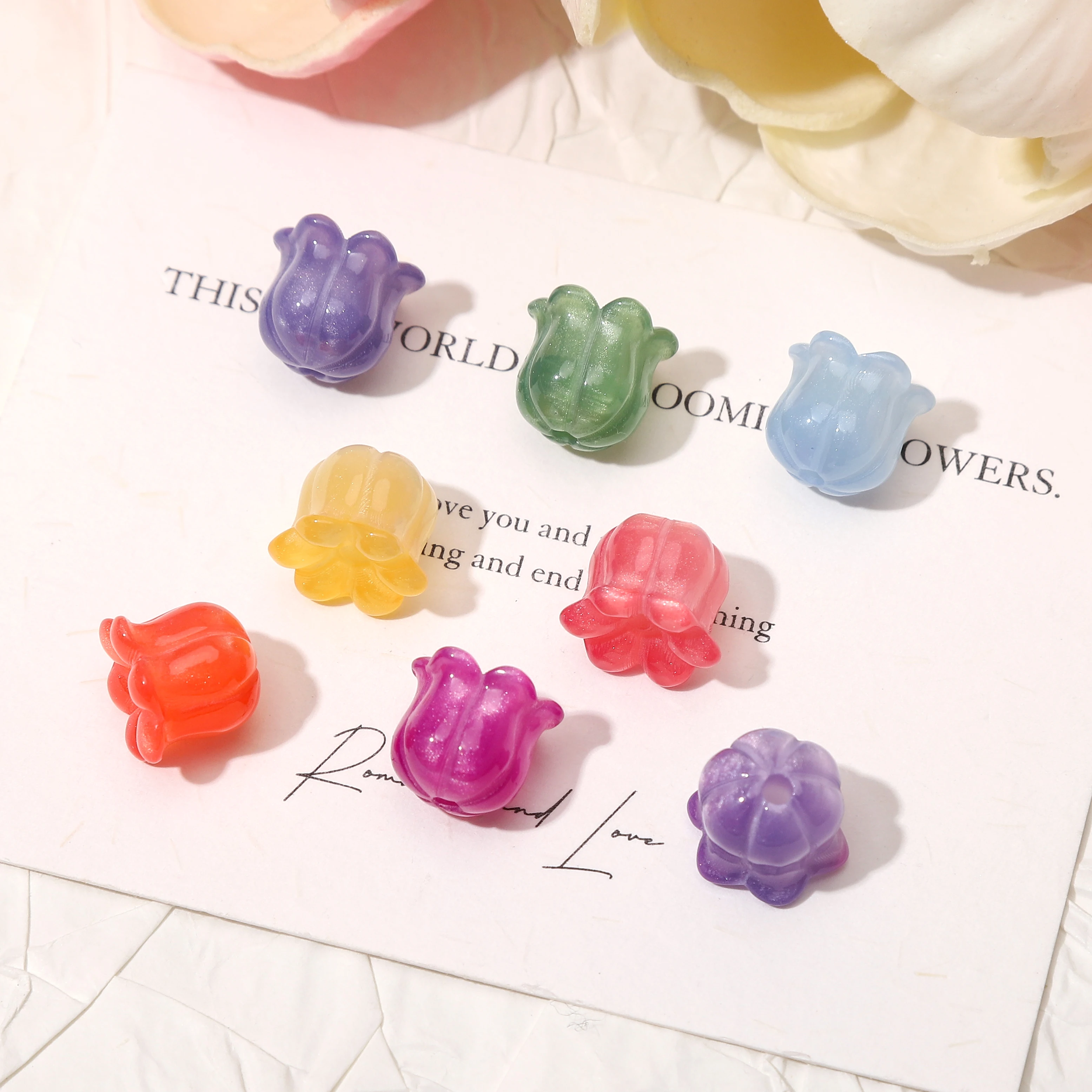 2/7pcs UV Color Changing Resin Bell Flower Beads
