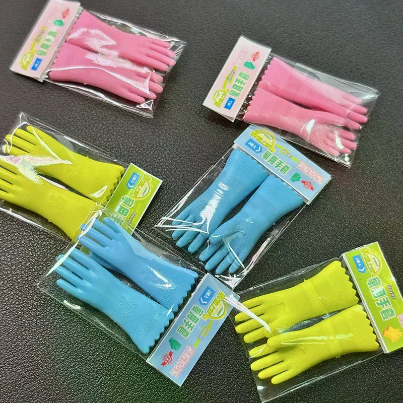 1:12 Puppenhaus Miniatur Spielzeugmodell Zubehör Möbel Dekoration 1 Paar Gummihandschuhe Simulation Lange Reinigungshandschuhe für Puppen