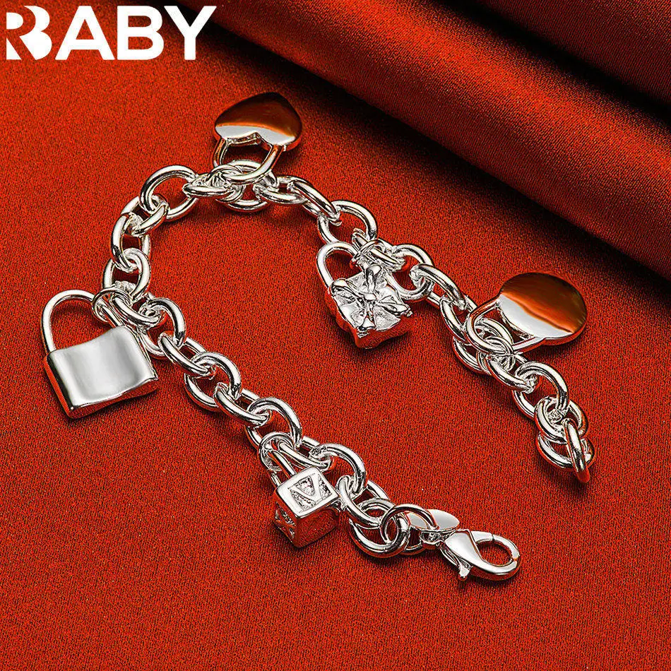 URBABY 925 فضة قفل قلادة أساور للنساء حفل زفاف هدية للذكرى السنوية موضة المجوهرات الجميلة
