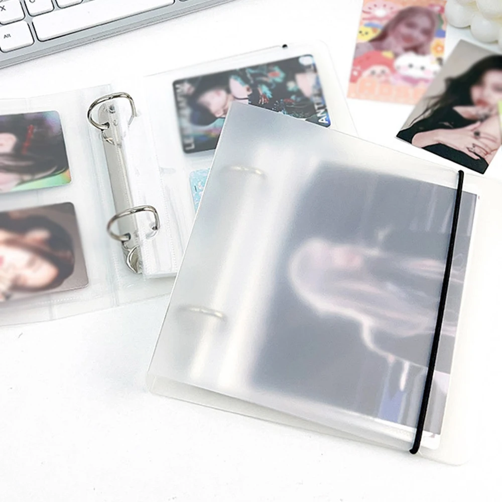 PLRBOK 2 Ring D Shape Insert Style Strap Photo Album 3/5 Inch Card Book Storage Polypropylene Binder Clear Inner Page Sleeves