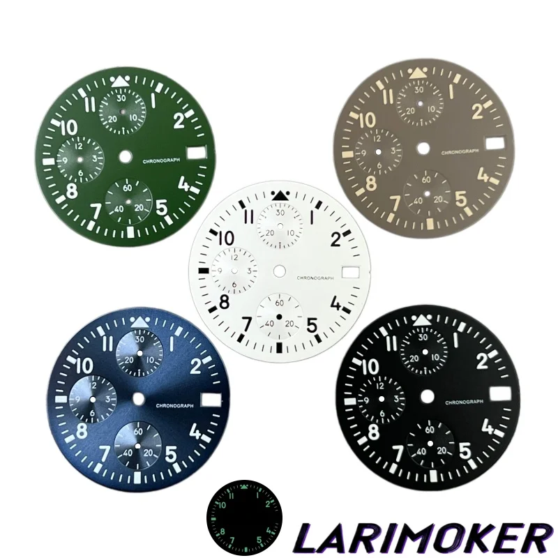 

Циферблат для часов LARIMOKER 30 мм с окошком даты, зеленой люминесценцией, совместимый с механизмом VK63, аксессуары для модификации часов-хронографов.