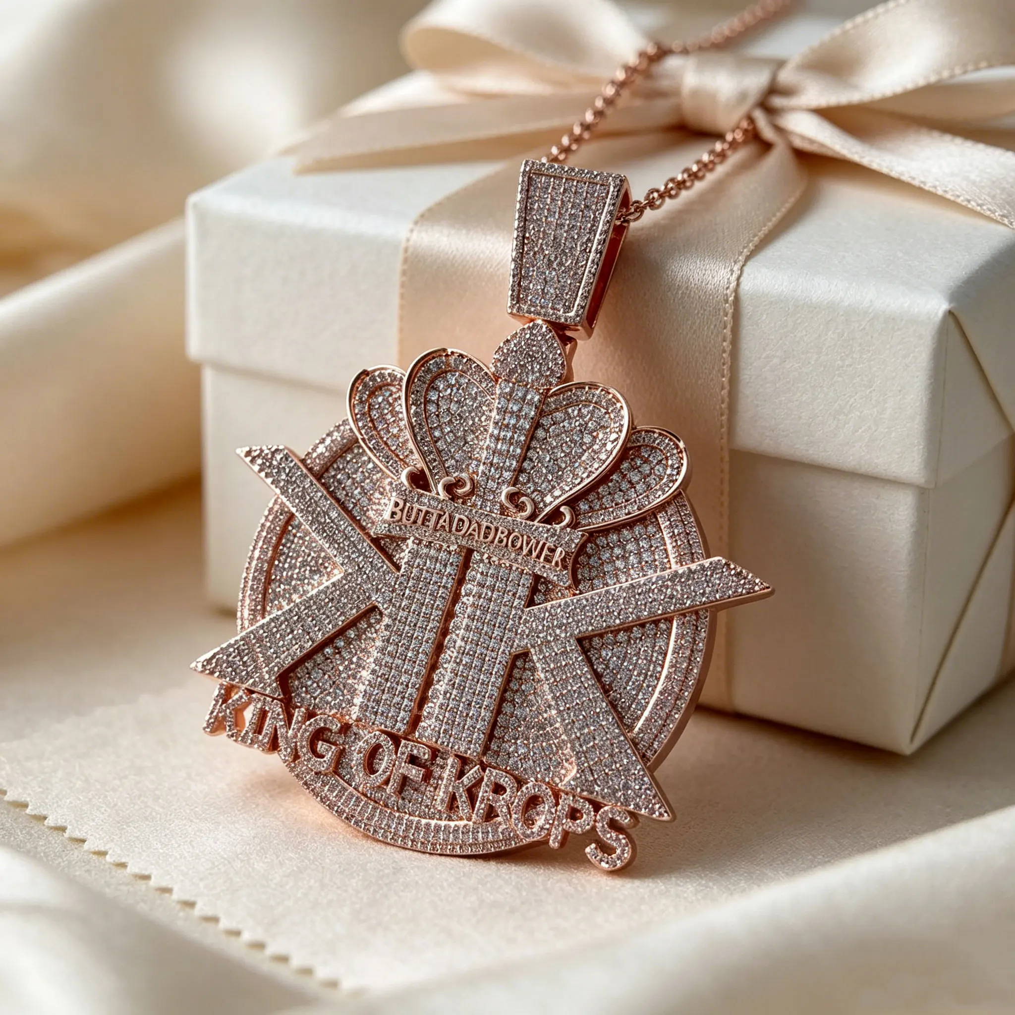 Luxury Double K-Letter Crown Hip-Hop Style Pendant Can Be Paired With Cuban Chain Necklace Street Trendy Party Father's Day Gift