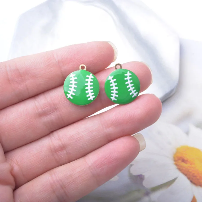 10 Stück Weihnachtskugel-Anhänger aus Kupfer, emailliert, beidseitig mit Tropfenöl, Baseball-Anhänger, DIY-Schmuckzubehör – Detail 5