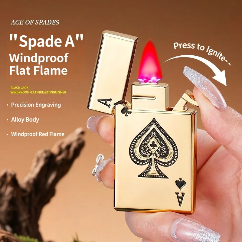 Ace of Spades Windproof Jet Lighter, Embossed Spade A Playing Card Inflatable Lighter with Red Flame Lighter Gift for Men