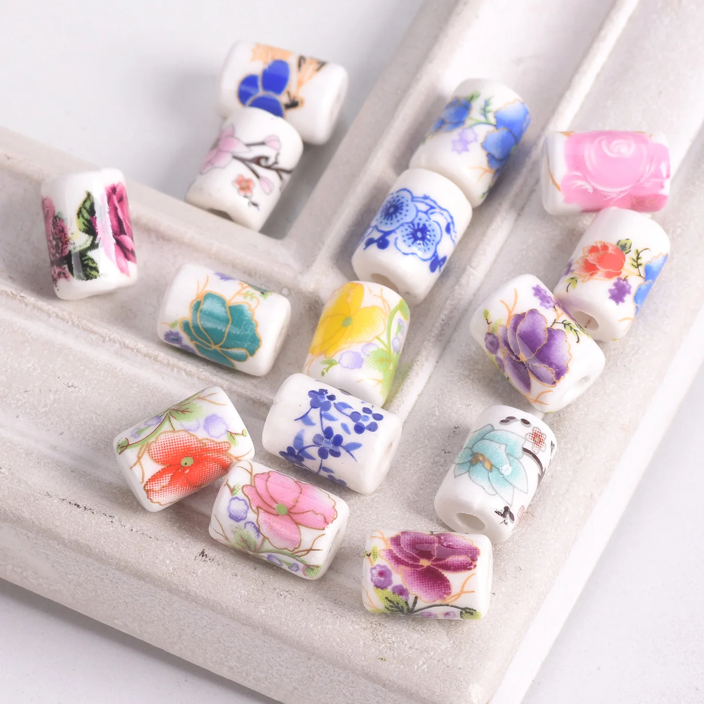 10pcs 12x9mm Cylinder Shape Flower Patterns Ceramic Porcelain Loose Crafts Beads For Jewelry Making DIY Crafts Findings view 2