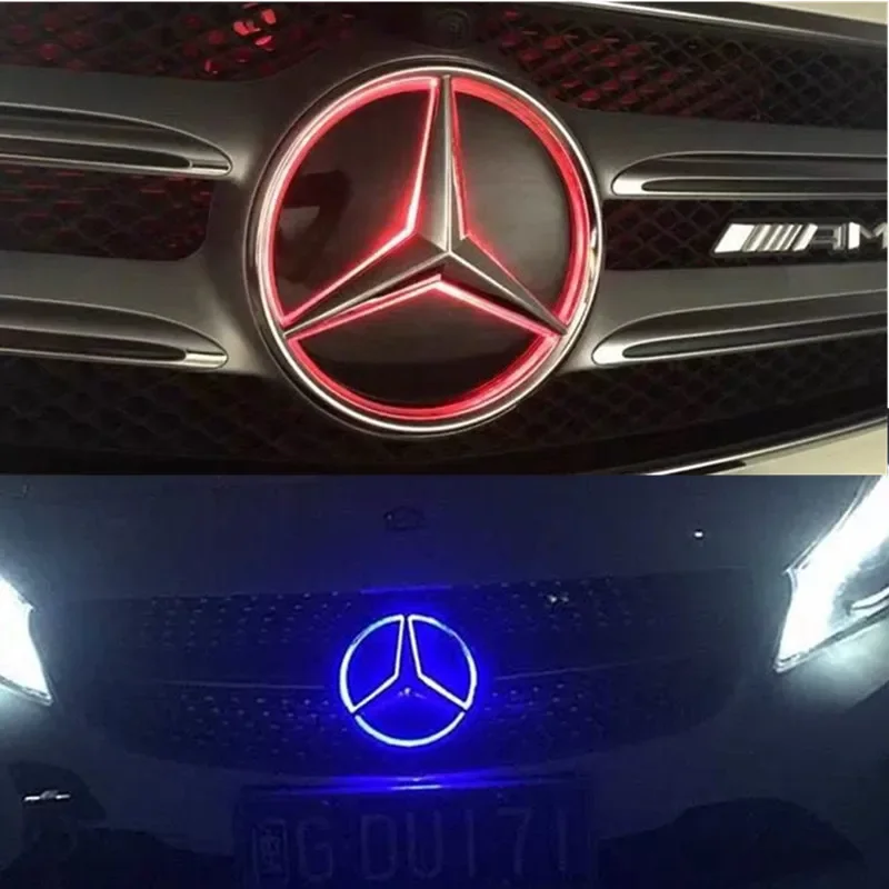 LED Grill Badge 3D Mirror Front Embelm For Mercedes W205 W212 W213 W204 ML W166 CLA C117 W176 W177 C W204 E GLK X204 GLA GLC GLE