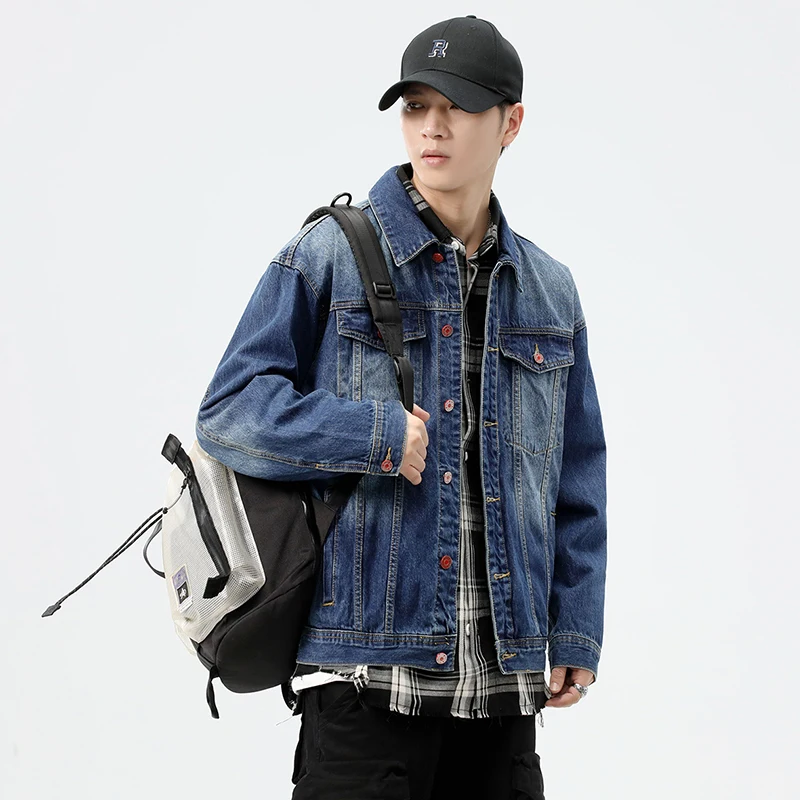 

New spring and autumn style Fashion high street simple men's denim jacket Men's blue denim jacket