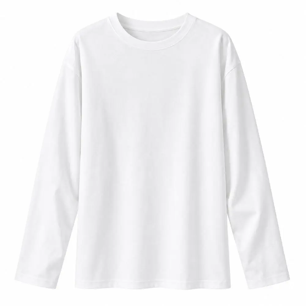 New Round Neck Long Sleeve T-Shirt Loose Fit Solid Color Women's Base Shirt Slight Stretch Crew Neck T-Shirt Casual Wear