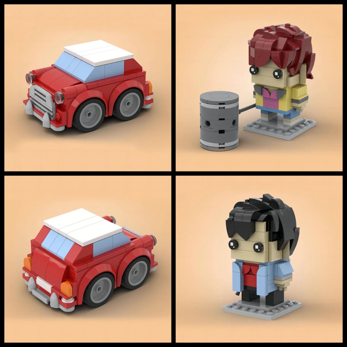 MOC Klassische Filmserie Berühmter Charakter Quadratischer Kopf und Auto Bausteine Modell Kinderpuzzle Montage-Spielzeug Geburtstagsgeschenk – Detail 4