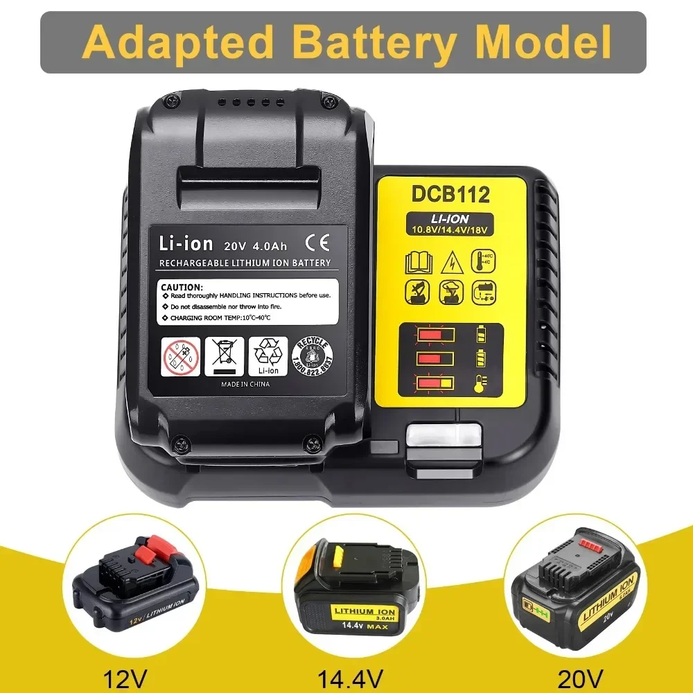 DCB112 2A Lithium Battery Charger For Dewalt 10.8V 12V 14.4V 18V 20V DCB206 DCB205 DCB204 DCB203 DCB120,DCB107 DCB115 DCB105